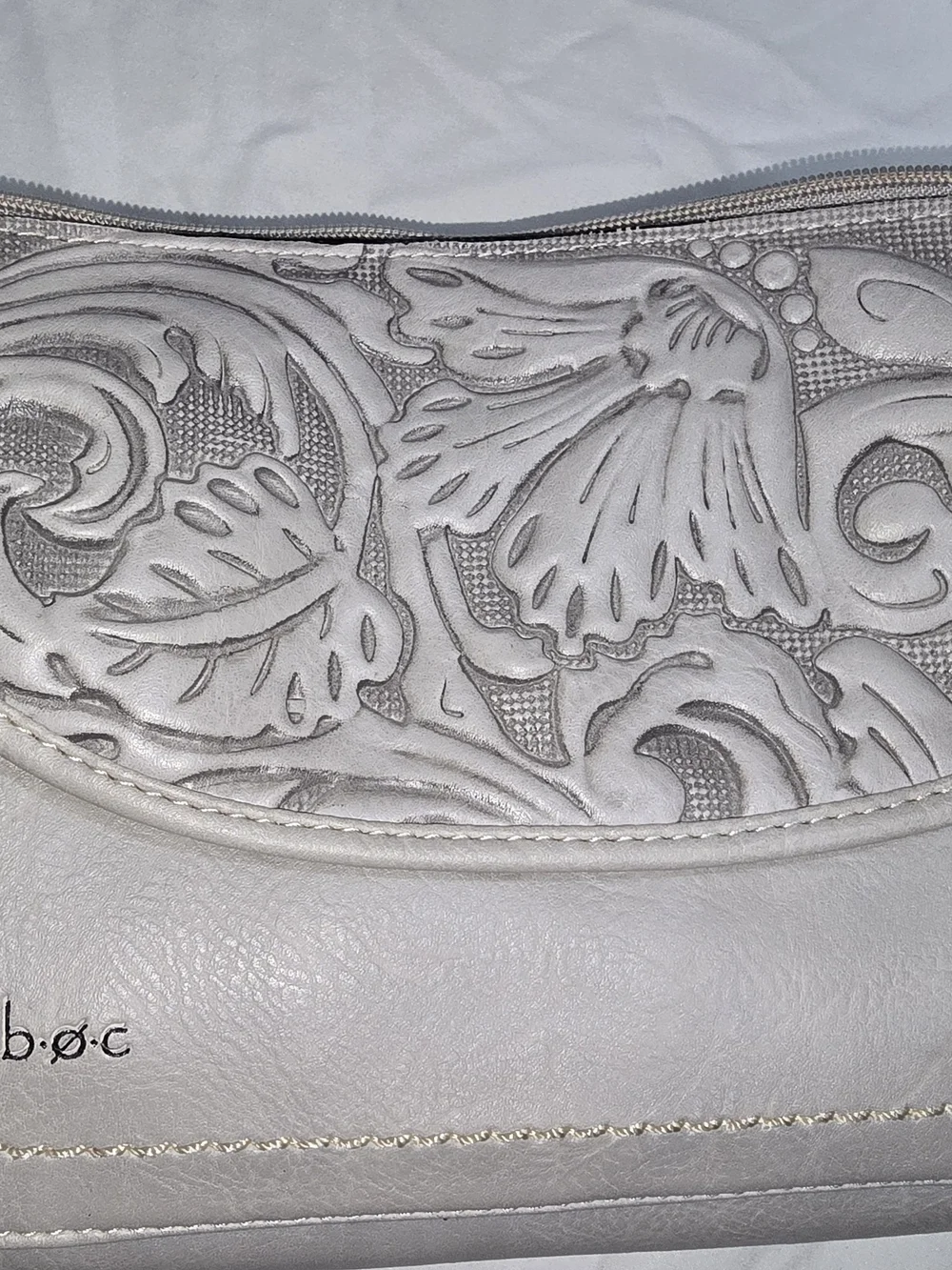 b.o.c. Embossed Floral Crossbody Bag in Light Gray